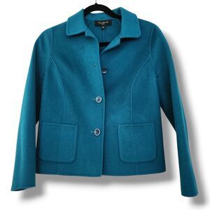 Talbots Womens Wool Blend Felt Teal Blazer Jacket Size 2P